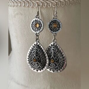 Silver toned double teardrop earrings